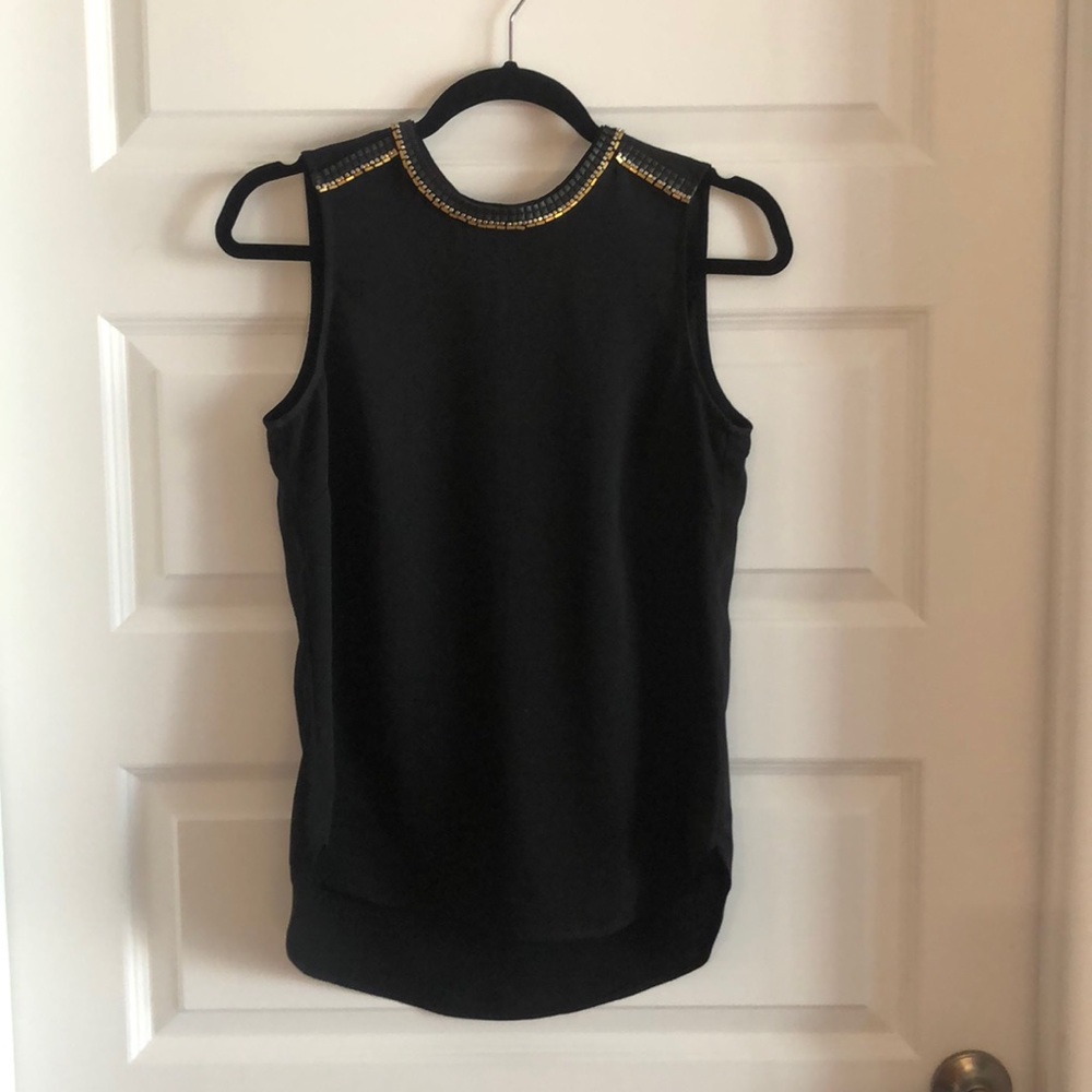 Beaded Neckline Short Sleeve Blouse Black